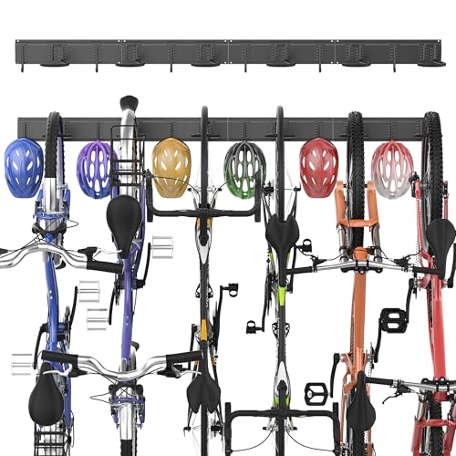 Ultrawall Bike Storage Rack, Wall Mount Bicycle Rack Vertical Bike Hanger for Garage, Home, 6 Bike Racks & 6 Helmet Hooks, Holds Up To 660lbs - size: 64in for 6 Bikes & 6 Helmets
