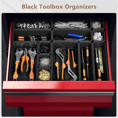 A-LuGei【X-Large Size【5 Pcs】 Tool Box Organizer Tray Divider【Single Size】 Black Plastic Desk Drawer Organizer Garage Organization for Wrench Plier Hammer Bit Socket Extension Screwdriver Bolt Hex key - size: 5pcs-XL Size