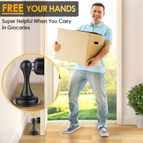 Door Stoppers Magnetic Door Catch - Stainless Steel Heavy Duty Door Holder Stops for Bottom Top of Door - Wall Floor Mounting No Drill 3M Adhesive & Screws Strong Magnet Keep Door Open 1 Pack - style: 1 Pack-Black