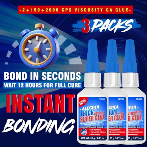 2/150/2000 CPS (Thin/Medium/Thick) CA Glue, Cyanoacrylate Super Glue Wood, Glass, Metal, Paper, Leather, Plastic, Ceramic, Rubber, Jewelry, Woodworking, Hobby Models, and Craft Project 60g(2oz) - size: Clear/2CPS+150CPS+2000CPS