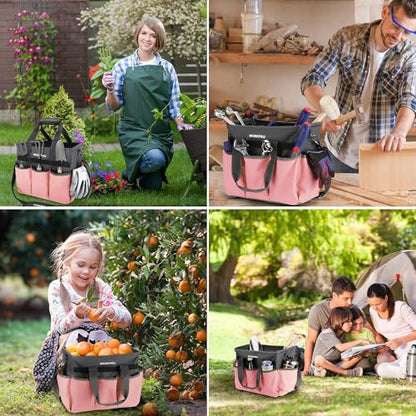 WORKPRO Garden Tool Bag, Heavy Duty Gardening Tote Bag Organizer with 10 Pockets and Long Adjustable Shoulder Strap, Standable Garden Home Tool Kits Organizer, Pink - Pink Ribbon - color: Pink