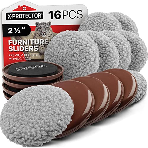 Furniture Sliders X-PROTECTOR - 8+8 Pack 2 1/2” - Multi-Surface Furniture Sliders for Carpet & Hard Floors - 8 Furniture Movers for Carpeted Floors and 8 Hardwood Socks - Move Your Furniture Easily! - size: 8+8 Pack 2 1/2 in (Grey)