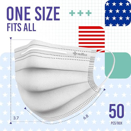 Medtecs Face Mask Disposable - Made in USA - Comfortable 3 Layer Breathable Mask, the Better Protection and Health Choice - CoverU Adult Mask - 50 PCS/Box x40 - White - color: White (Usa), size: Adult - 2000PC (40 Boxes)