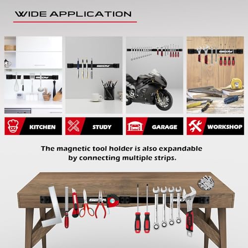 SEDY Magnetic Tool Holder Storage Organizer: 7-Piece Garage Wall Mount Rack Organization Strip Power Magnet Organizers Mounted Workbench Board Slatwall Van Hanger - style: 7-Piece Magnetic Tool Strips