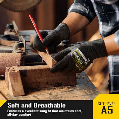 COOLJOB A5 Fiberglass Free Cut Resistant Gloves for Men, Touchscreen, Grip Nitrile Coated, No PFAS, Non Slip, Soft & Durable - color: Black (Pack of 1), size: Medium
