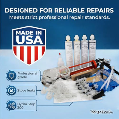 10ft Peel-Off Paste Foundation Crack Repair Kit, Hydra Stop 300 Polyurethane Foam Concrete Foundation Leak Repair System with Peel Paste and Surface Ports, Basement Waterproofing Concrete Crack Filler
