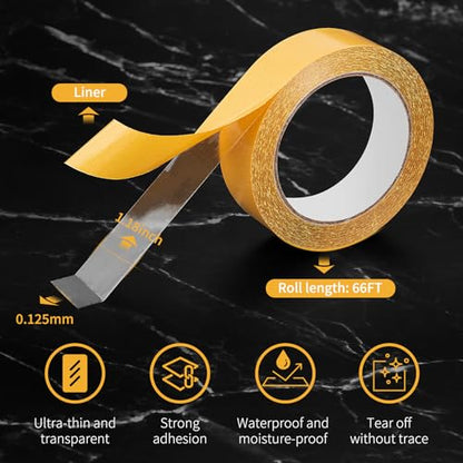 Super Thin Double Sided Adhesive Tape 1.18Inch X 66Feet Clear Double Sided Tape for Clothes, Poster,DIY Crafts,Poster,Arts,Paste Photo,Rug Non-slip, Fixed Decorations, LED Strips, Fixed Power Socket - size: 1.18Inch x 66Feet