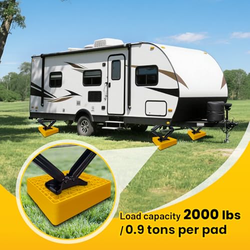ROBLOCK Large RV Jack Stabilizer Pads,Sinking Resistant Stackable Camper Stabilizer Pads with Easy-Grip Handle and Handy Strap, Easy Storage & Organization, Yellow 4 Pack 14" x 12" - size: Yellow 14"x12"
