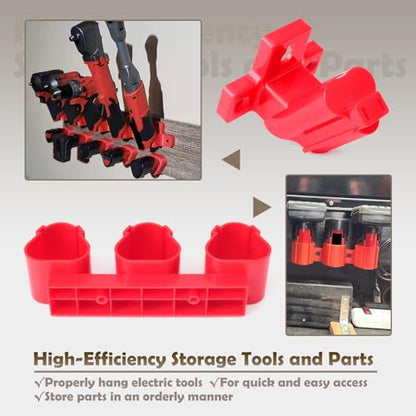 Tool Holders and Battery Holder Compatible with Milwaukee M12 12V Electric Drill Tools Storage Wall Mount Red Plastic Hanger for Shelf, Work Van or Toolbox with 22 Screws