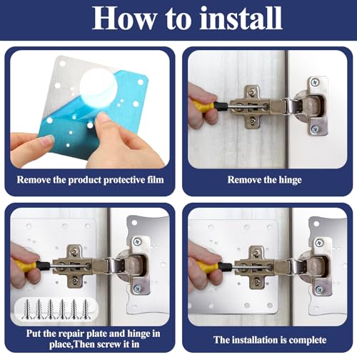 Yaocom 10 Pcs Cabinet Hinge Repair Plate Stainless Steel Hinge Repair Kit Cabinet Door Hinge Repair Plate Kit Hinge Fixing Plate Bracket Kit Hinge Repair Kit Repair Replacement Kit with Screws