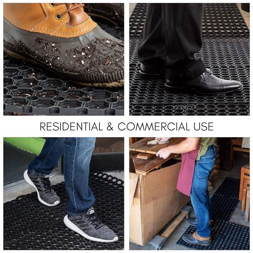 Heavy-Duty Rubber Mat, 16x24 Inches, Anti-Slip Door Mat for Residential & Commercial Use, Weather-Resistant, Honeycomb Design for Dirt Scraping, Easy Maintenance, Ideal for Indoor & Outdoor Entrances - size: 1'4" x 2' (Rectangular)