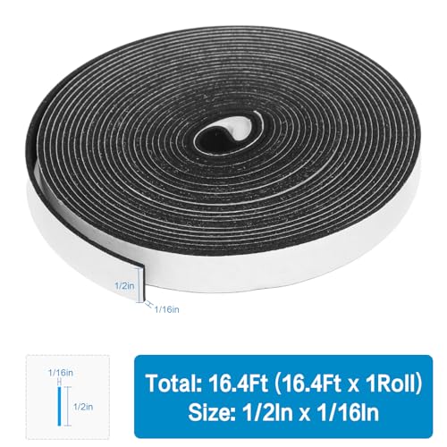 Foam Insulation Tape, 1/2In x 1/16In x 16.4Ft Weather Stripping Door Seal Strip for Doors and Windows,Sliding Door,Sound Proof Soundproofing Door Seal,Weatherstrip,Air Conditioning Seal Strip - size: 1/2In x 1/16In x 16.4Ft