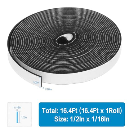 Foam Insulation Tape, 1/2In x 1/16In x 16.4Ft Weather Stripping Door Seal Strip for Doors and Windows,Sliding Door,Sound Proof Soundproofing Door Seal,Weatherstrip,Air Conditioning Seal Strip - size: 1/2In x 1/16In x 16.4Ft