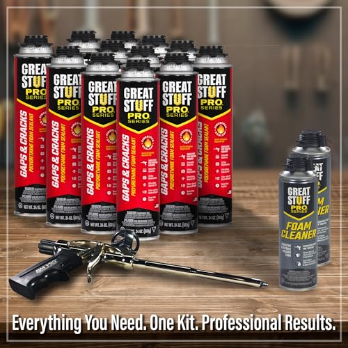 Great Stuff Pro Gaps & Cracks 24 oz Complete Kit – 12-Pack Foam Sealant with AWF PRO 8 in Professional Spray Foam Gun & 2 Cans of Great Stuff Pro Cleaner - style: 8 in Pro Gun