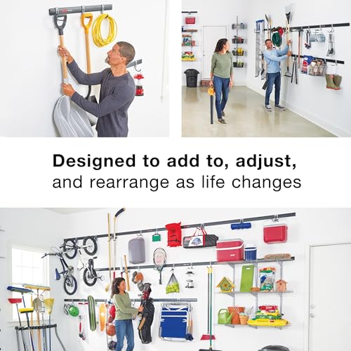 Rubbermaid FastTrack Garage Storage System Tool Hanging Kit, Wall Mount Holder for Garden Lawn Tools/Garage/Home Organization - size: 2 Rails, 4 Hooks