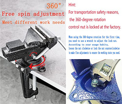 2-in-1 Dual-Purpose Combined Bench Vise or Table Vise, With end-point locking device, Portable Universal Rotate 360° Work Clamp-On Vise, 2.5" Blue - style: 2.5" Blue