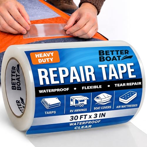 Better Boat Repair Tape for Fabric and Vinyl 30ft x 3in, Clear Waterproof Patch Tape for RV Awning Canvas Tent Tarp Sail Canopy Boat Cover, Heavy Duty - color: Clear