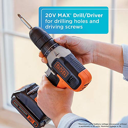 BLACK+DECKER Home Tool Kit with 20V MAX Drill/Driver, 83-Piece, 600 RPM (BDPK70284C1AEV)