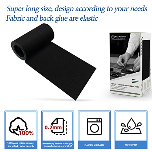 KING MOUNTAIN Canvas Iron on Patch,3"×60",Waterproof 100% Cotton Fabric Repair Patch,Used for Various Sofa,Tent,Clothes,Seats,Suitcases (Black,Waterproof) - color: Black, size: Canvas-3"x60"