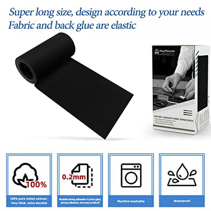 KING MOUNTAIN Canvas Iron on Patch,3"×60",Waterproof 100% Cotton Fabric Repair Patch,Used for Various Sofa,Tent,Clothes,Seats,Suitcases (Black,Waterproof) - color: Black, size: Canvas-3"x60"