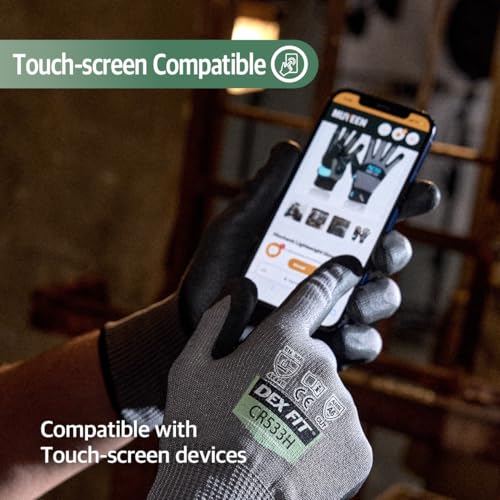 DEX FIT Level A6 Fiberglass Free Cut Resistant Gloves CR533H, 3D Comfort Fit, No Itch, Firm Grip, Soft & Durable, Touch-screen Compatible, Dexterity, Machine Washable; Gray L (9) 1 Pair