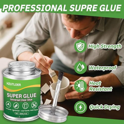 Super Glue,Clear Glue with Brush,4 oz All Purpose Strong Adhesive,Instant Superglue Multi-Purpose Glue for Wood,Ceramic,Leather,Plastic,Glass,Metal,Rubber,DIY Crafts