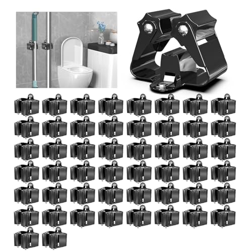 3-H Stainless Steel Broom Holder Wall Mount 50-Pack, Heavy Duty Mop and Broom Organizer with Screws, Tool Storage Rack for Kitchen, Laundry, Bathroom, Garage, Garden Shed,Black - color: Black, size: 50