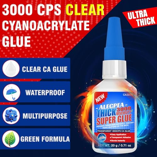 20g Thick CA Glue (3000 CPS), Instant Clear Cyanoacrylate Glue for Wood, Glass, Metal, Paper, Leather, Plastic, Ceramic, Rubber, Jewelry, Woodworking, Hobby Models, and Craft Project - size: Clear/3000CPS
