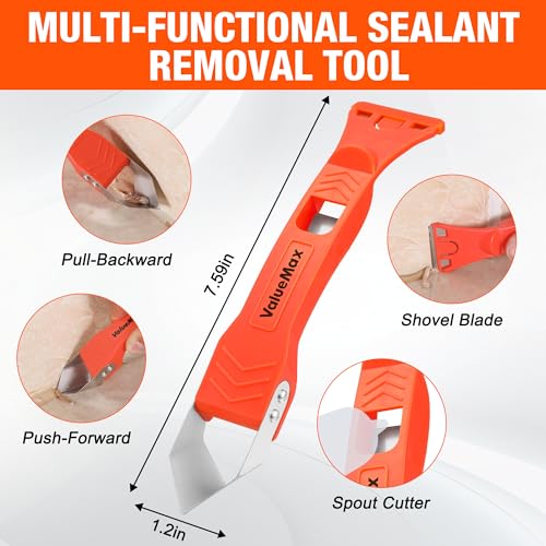 ValueMax Caulk Gun and Caulk Scraper Kit, 10OZ Smooth Silicone Caulking Gun with Caulk Remover Tool, 10:1 Thrust Ratio, Sealant Finishing Tool Grout Scraper for Caulking/Filling/Sealing
