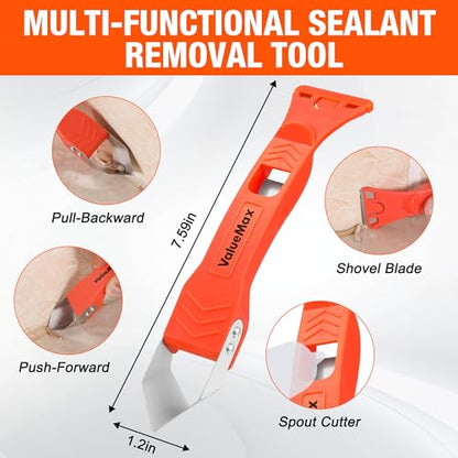 ValueMax Caulk Gun and Caulk Scraper Kit, 10OZ Smooth Silicone Caulking Gun with Caulk Remover Tool, 10:1 Thrust Ratio, Sealant Finishing Tool Grout Scraper for Caulking/Filling/Sealing