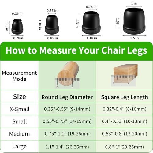 24 Pcs Extra Small Chair Leg Floor Protectors, Silicone Chair Leg Protectors for Hardwood Floors, Round Felt Pads Caps Chair Leg Covers to Protect Floors from Scratches & Noise(Black, Fit 0.35"-0.55") - size: XS(Fit: 0.35"-0.55")