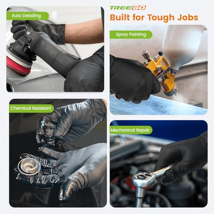 TREEGO 10 Mil Black Nitrile Gloves Heavy Duty — Raised Diamond Texture Grip, Latex Free Disposable Mechanic Work Gloves, Large, 100 Count - color: Black 100, size: Large