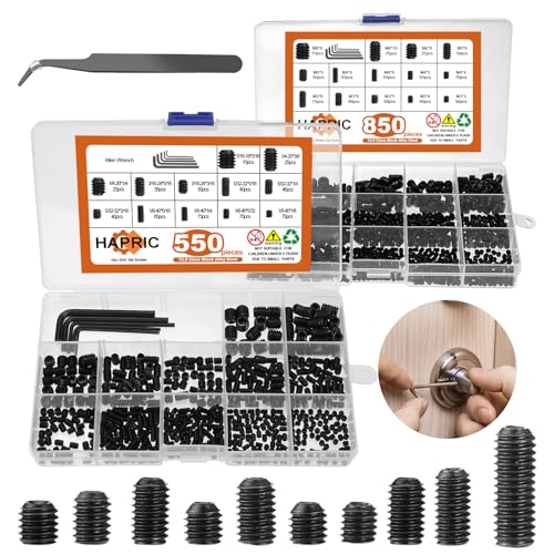 Hapric 1400 Pcs 26 Size Set Screw Kit Metric&SAE Set Screw Assortment Kit 12.9 Alloy Steel Head Socket Hex Metric Set Screws Kit Black Zinc Plated Cup-Point Screws (M3-M8, 1/8"-40 to 5/16"-18) - color: Black-Metric&SAE-1400 Pcs