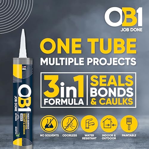 OB1 Universal Caulk Sealant & Adhesive White 10.1oz | Professional Grade Premium All-in-One Advanced Hybrid 3-in1 | Water Resistant Internal & External | Shrink Crack UV & Fade Resistant | 1 Cartridge - color: White, size: 10.1oz