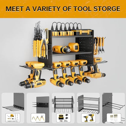 Power Tool Organizer Wall Mount, 3 Layer 8 Drill Holder Tool Shelf Storage Rack for Garage Organization, Birthday Gifts for Him Men Dad Husband Anniversary Fathers Day, Cool Gadget Stocking Stuffer - size: Black Y