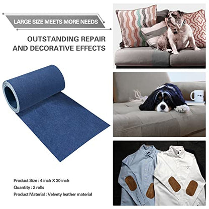 Azobur Velvet Repair Patch, Self-Adhesive Flannel Fabric Patch, Multi Colors, Microfiber Patch，Can be Used to Patch Sofas, Car Seats, Handbags, Jacket Holes and Tears (Blue) - color: Blue, size: 4" x 30"-2 ROLLS