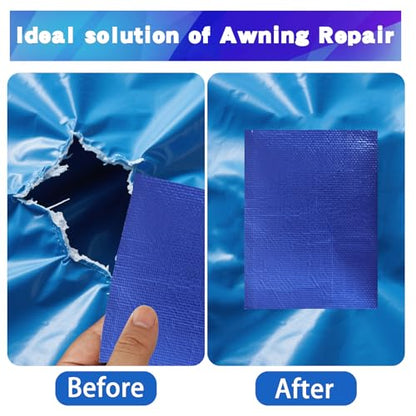 4.5Inch × 40FT RV Awning Repair Tape with Scissors, Outdoor Heavy Duty Repair Tape for Tarp, Tent, Boat Cover, Canvas, Sail Tape, Waterproof, UVproof and Heat-resistant Tear Repair Pctch Kit (1, Blue) - color: Blue
