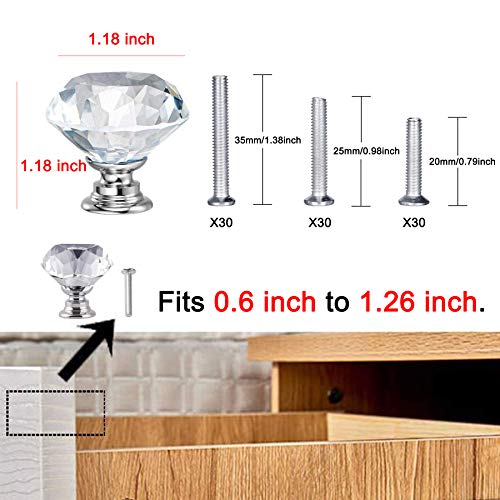 YourGift 30 Pack Drawer Knobs Diamond Shaped Crystal Glass 30mm Cabinet Knobs Pull Handle (30 mm, 30 Pack, Silver) - color: Silver, size: 30 mm, 30 Pack