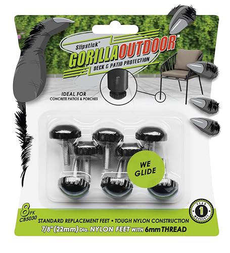 Slipstick Gorilla Outdoor Adjustable Furniture Levelers (8 Pack) Weatherproof Screw in Leg Glides for Chairs, Tables, and Outdoor Furniture Feet, 7/8 Inch Nylon Spherical Glide, M6 Thread - color: Nylon Spherical Glide, size: M6 Thread