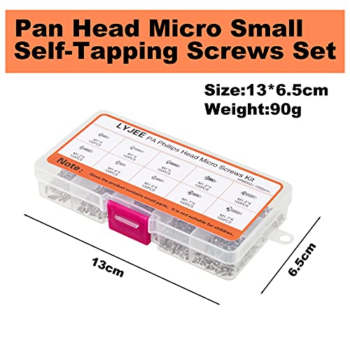 1000Pcs mini Screw kit M1 M1.2 M1.4 M1.7 Phillips pan Head Micro Screws Self-Tapping Electronic Small Metric Screw PA Nickel-Plated - color: Silver