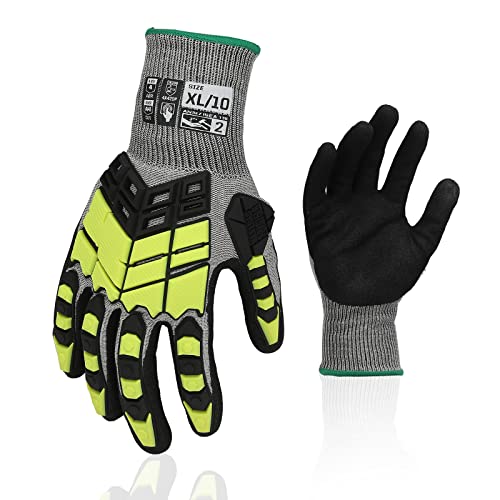 Safety Work Gloves,Impact Gloves for Men Women,Cut Resistant Non-Slip Heavy Duty Gloves with Nitrile Grip,Touch Screen Glove with Impact Protection for Gardening Mechanic Construction, X-Large - color: Yellow, size: X-Large
