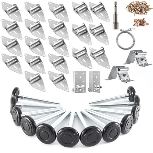 XiKe 2" Nylon Garage Door Roller 4" Stem and Hinges Kit with Top & Bottom Bracket Steel Wire Rope Screw Sleeve Hardware Set for 16 x 8 or 18 x 8 FT Door - color: Black, size: 16*8FT DR (rollers+hardware)