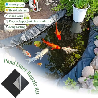 Pond Liner Seam Tape Single Sided, Waterproof Pond Repair Kit Butyl Rubber for EPDM PVC Outdoor Pond Liner Leak Repair Long-Lasting Easy to Apply - size: 8" X 8"