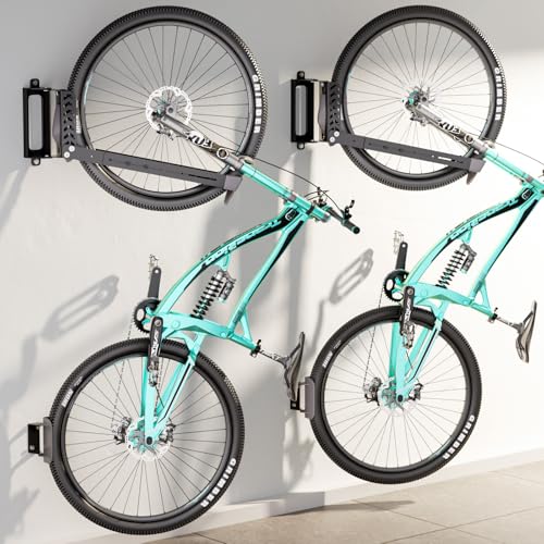 2-Pack Swivel Bike Rack Wall Mount, Bike Hangers for Garage, Space-Saving Vertical Bike Holder, Holds up to 77 lbs, Bicycle Wall Hanger Storage, No Heavy Lifting Required Indoor Hanging Bike Rack - color: Gray, size: 2 Pack