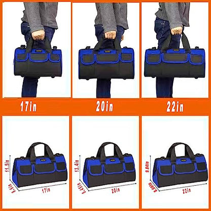 FASTECH 17 Inch Heavy Duty Tool Bag With Wide Mouth for Tool Storage, Carrier and Organizer, Tool Tote For Men/Women, Wide Mouth Tool Bag with Inside Pockets (17 Inch) - size: 17inch