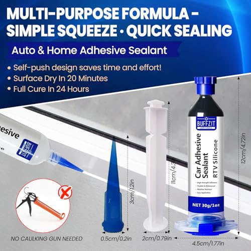 Silicone Sealant RTV 100% Silicone Waterproof Sealant – All-Purpose Caulk for Car, Kitchen, Window, Bathroom, Door – High Strength, Anti-Shrink & Crack (White, 30g/1oz) - color: White