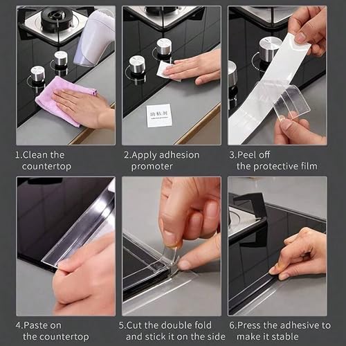 1 Roll Caulk Tape Self Adhesive Waterproof, Transparent Kitchen and Wall Sealing Tape, Bathroom Sealant Strip for Toilet, Bath Tub, Sink, Shower (Clear,1.5" x10.5Ft) - color: Clear