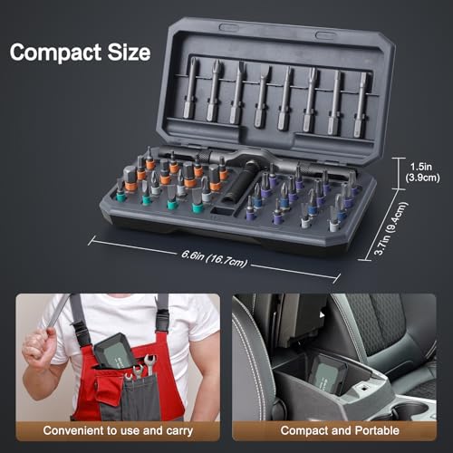 Bomivoi 42 in 1 Magnetic Screwdriver Set, DIY Ratchet Screwdriver Set, Multi Bit Magnetic Drive Set with Detachable Ratchet Handle, Portable Compact Repair Tool Kit for Furniture Computer Bicycle Gray - color: Grey