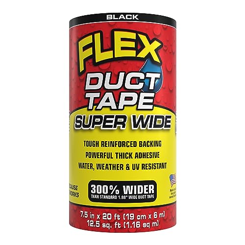 Flex Duct Tape, Super Wide, 7.5 Inches x 20 Feet, Black, Heavy Duty Strong, Multi-Surface, Water, Weather and UV Resistant, Tearable, Perfect for Boxes, No Residue - color: Black, size: 7.5" x 20'