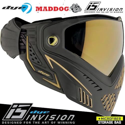 Maddog Dye i5 Thermal Anti-Fog Paintball Airsoft Mask Goggle System Combo with Microfiber Bag | Safety Certified Protection - color: Onyx Gold 2.0